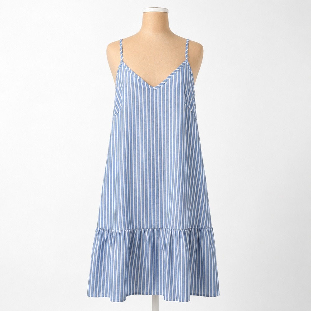 Nautical‎ Striped Ruffle Hem Strappy Sun Dress Size M Blue White Coastal Resort